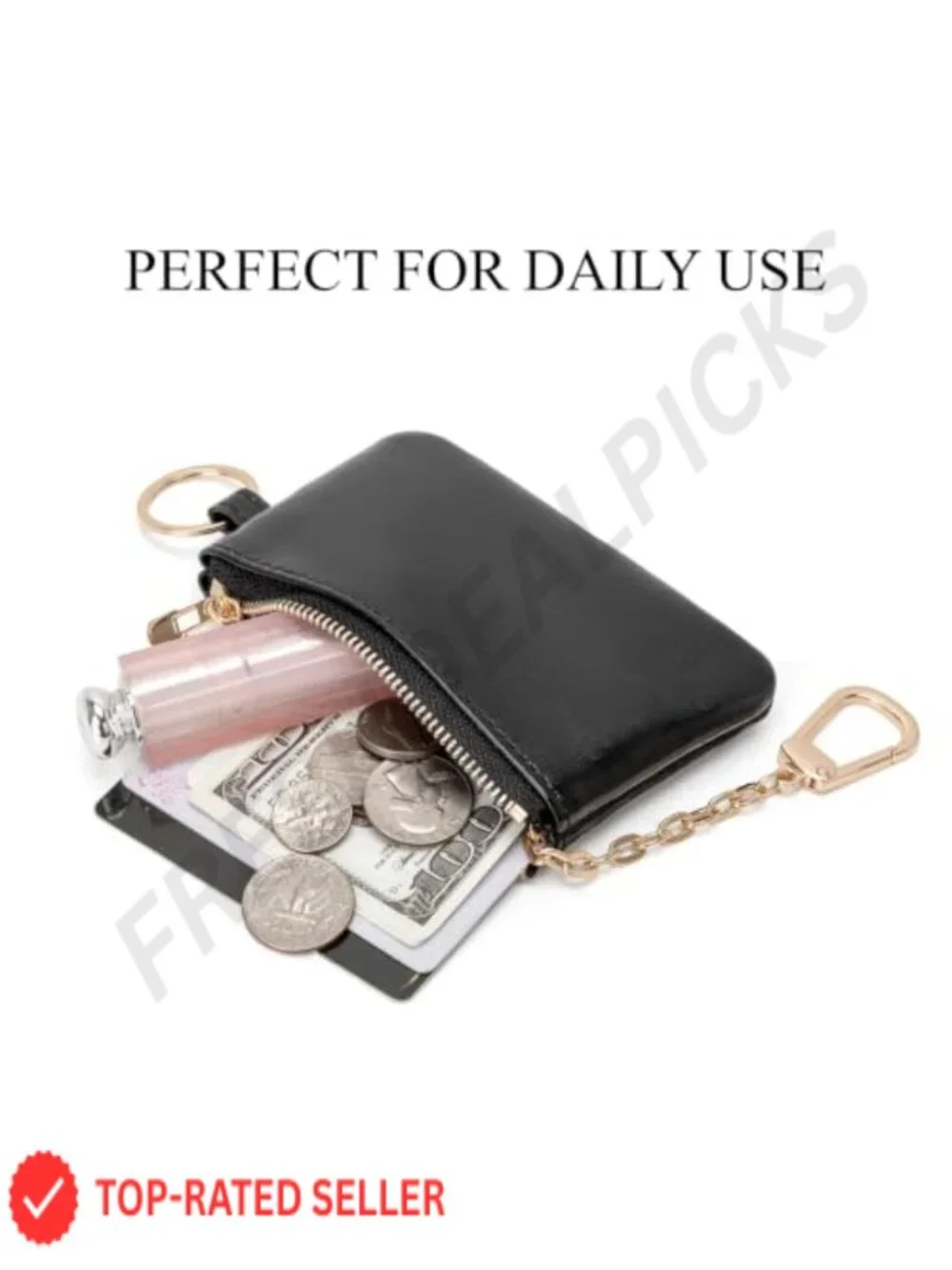 PU Leather Coin Purse with Keychain & Split Key Ring